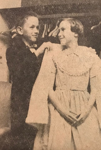 Billy Petree escorting Mary Beth Hinkle to Mrs. Baylins Dinner 